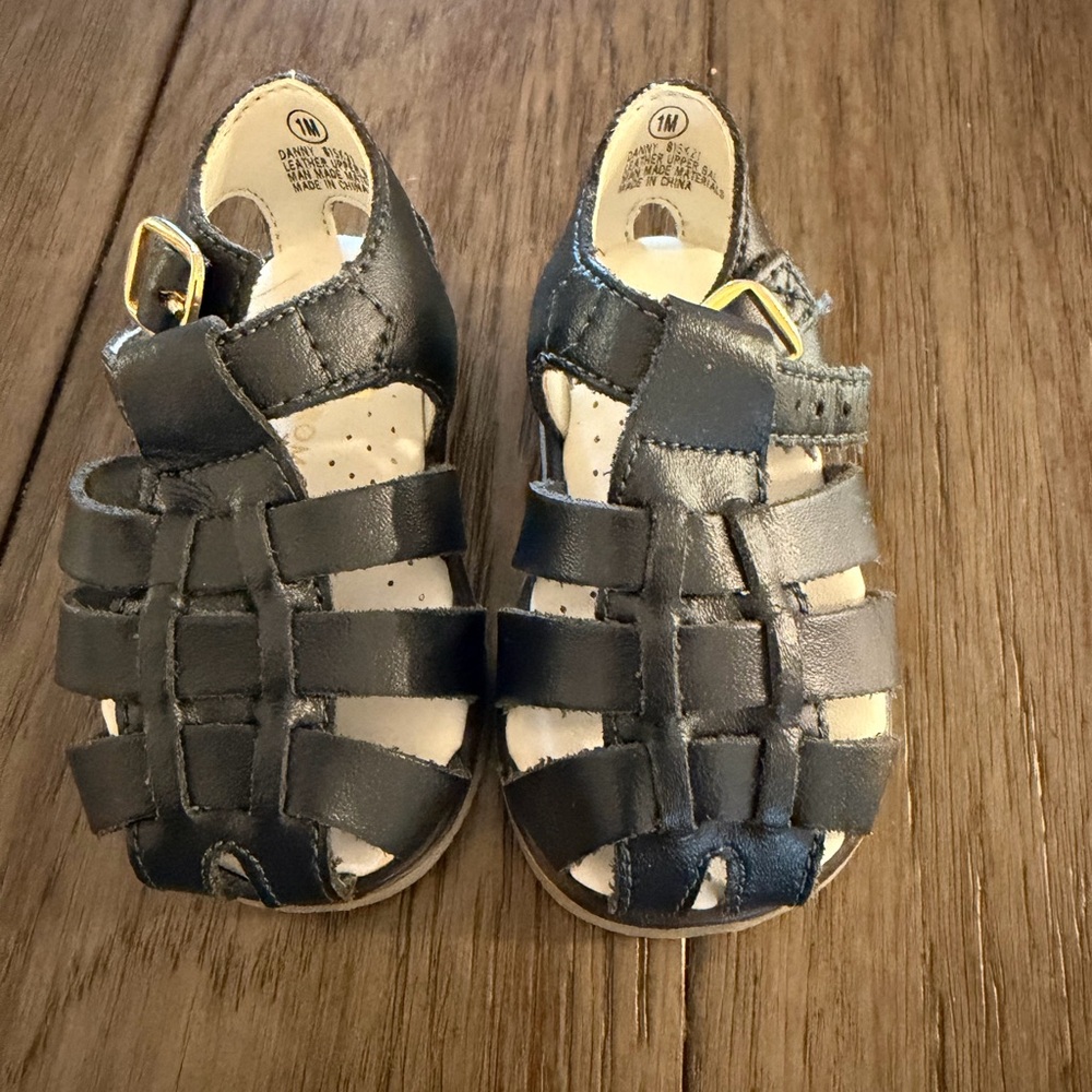 Nordstrom Danny Navy‎ Blue Leather Fisherman Sandals Kids Size 1M 615421